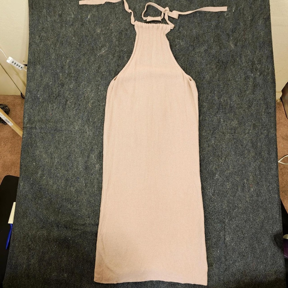 360 Cashmere Pink Tan Halter Maxi Dress Knit Luxury Sleeveless Womens Size S